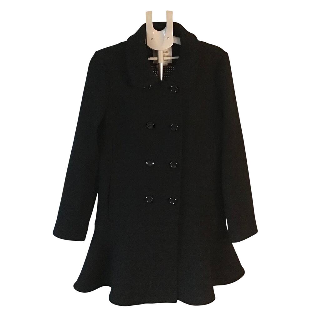 Kate Spade NY Black Double Breasted Hope Flared Pea Coat SZ. L NWT